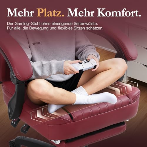 Sedia da gioco con cuscino primaverile, da corsa, con massaggio, ergonomica, con poggiapiedi, in pelle PU, rosso - Sedia gaming - Immagine 3