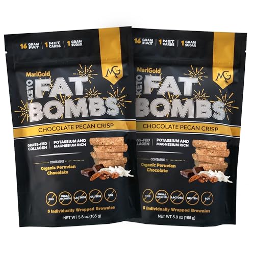 MariGold Keto Fat Bombs - Chocolate Pecan Crisp - Low Carb Collagen Rich Grass-fed Ghee Organic Cocoa Butter Gluten-Free Non-GMO (2 bags 5 Servings each) No Weird Aftertaste