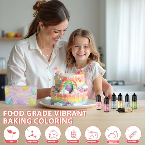 Image of Cherrysea Food Coloring for Cake Decorating Macaron Edible Food Dye for Baking Royal Icing Cookie Supplies Gluten Free 7x12ml Food Grade Liquid Food Color Kits, 0.4 Fl. Oz /Bottles