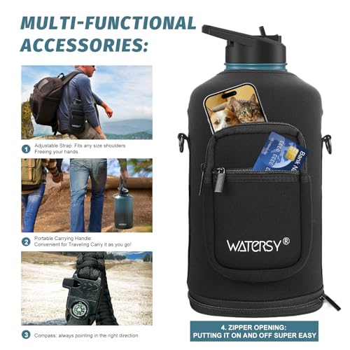 Image of 1 Gallon Water Bottle Insulated(Cold for 48 Hrs),BPA Free&Leak Proof,128oz Stainless Steel Water Jug,Large Water Bottle with Straw Spout Lids for Gym,Hiking,Camping&Travel,Black Blue