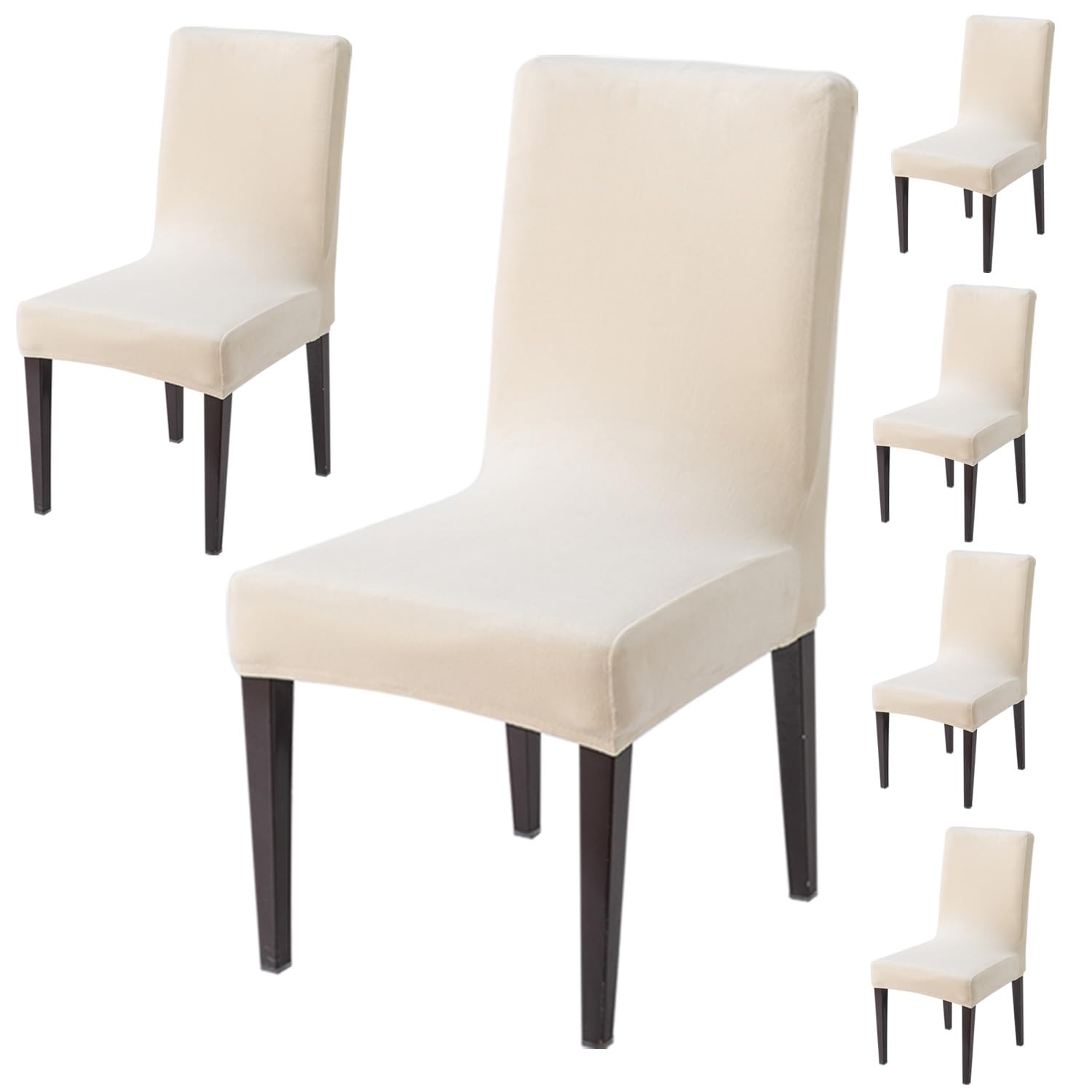 HOKIPO Chair Covers Set of 6, 200 GSM Velvet, Beige (AR-4735-BGE*6) (B0C71F727B) Amazon Price History, Amazon Price Tracker