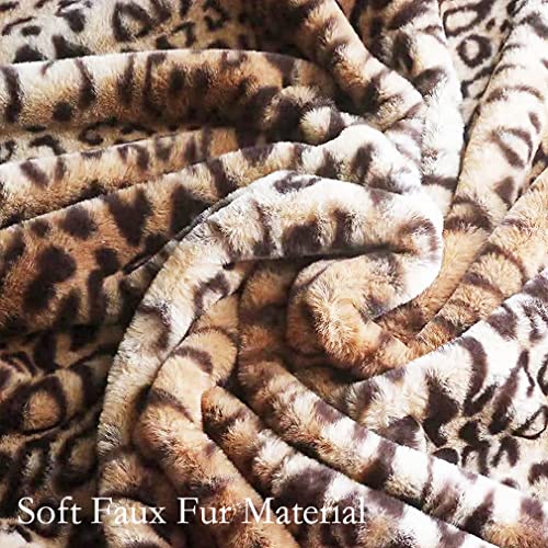 Image of Faux Fur Throw Pillows, Set of 2 Decorative Square Couch Pillow Covers, Leopard Cheetah Print Luxury Soft Plush Animal Pillowcase for Sofa, Bedroom Living Room Decor, 18x18, Brown