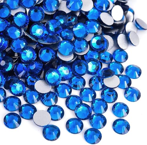 Image of 144pcs Nail Gems and Rhinestones Embellishments Flat Back Rhinestones for Bedazzling Sparkles for Crafts Tooth Gem Kit 0.31 inch 8mm SS40 Capri Blue