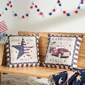 Vhcbrandsfreeandbravepillowcoversetof220x20decorativepatrioticthrowpillowcoversusaamericanadecorforindependancedayand4thofjulyinsertsnotincluded  Urban Country Home Decor Vhc brands free and brave pillow cover set of 2 20×20 decorative patriotic throw pillow covers usa americana decor for independance day and 4th of july inserts not included  urban country home decor