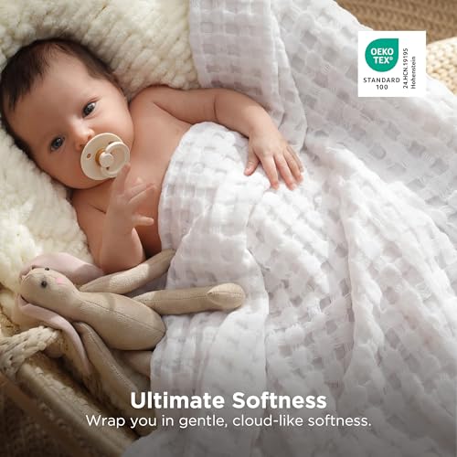 Image of Bedsure Cooling Cotton Waffle Weave Blanket - Lightweight Breathable Blanket of Rayon Derived from Bamboo for Hot Sleepers, Luxury Throws for Bed, Couch and Sofa, White, 50x70 Inches