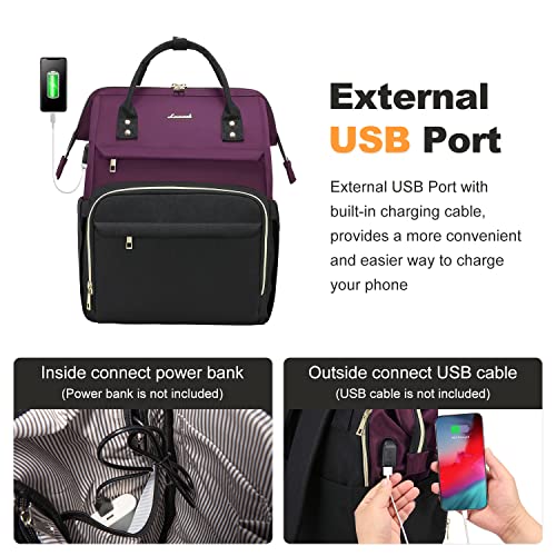 Lovevook Laptop Backpack For Women Fashion Business Computer Backpacks Travel Bags Purse Teacher Doctor Nurse Work Backpack With Usb Port, Fits 15.6-Inch Laptop Dark Purple-Black #TOP4