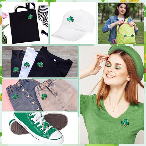 Image of Ferreve 150 /200 Pcs St. Patrick's Day Lapel Pin Bulk Shamrock Pins Enamel Green Three Leaf Clover Irish Brooches Gift for Parade Women Men