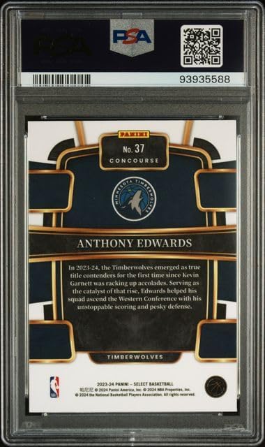 Anthony Edwards 2023 Panini Select Blue Basketball Card #37 Graded PSA 10