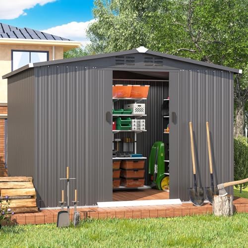 U-MAX Shed 6' x 8' Outdoor Storage Shed with Sliding Door, Outdoor Tool Shed Cabinet, Metal Garden Sheds for Yard, Outdoor Storage Clearance in Dark Grey