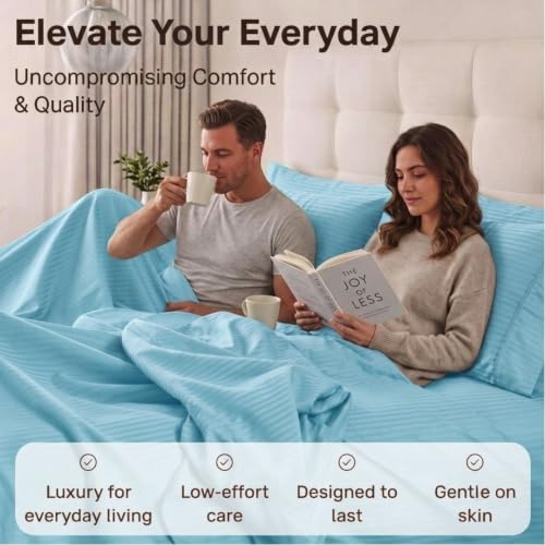 Image of Living Roots Glace Cotton 180 TC Single Bedsheet with 1 Pillow Cover |Single Size 60 x 90 Inches |Soft, Breathable & Durable |Fits Mattress up to 4 Inches |No Colour Bleeding (Sky Blue)