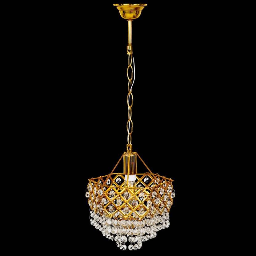 Image of Prop It Up Crystal Chandelier with Gold Frame for Home, Glass Crystal Beads Pendant for Hall, 25 Inch Chain Length, 9 Inch Diameter, Without Bulb