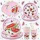 Wassermelonen-Partygeschirr-Set, 80 Stück Geburtstag Deko Kindergeburtstag, Party Teller Mit Tischdecken Tassen Strohhalme Servietten für Babydusche Geburtstagsparty