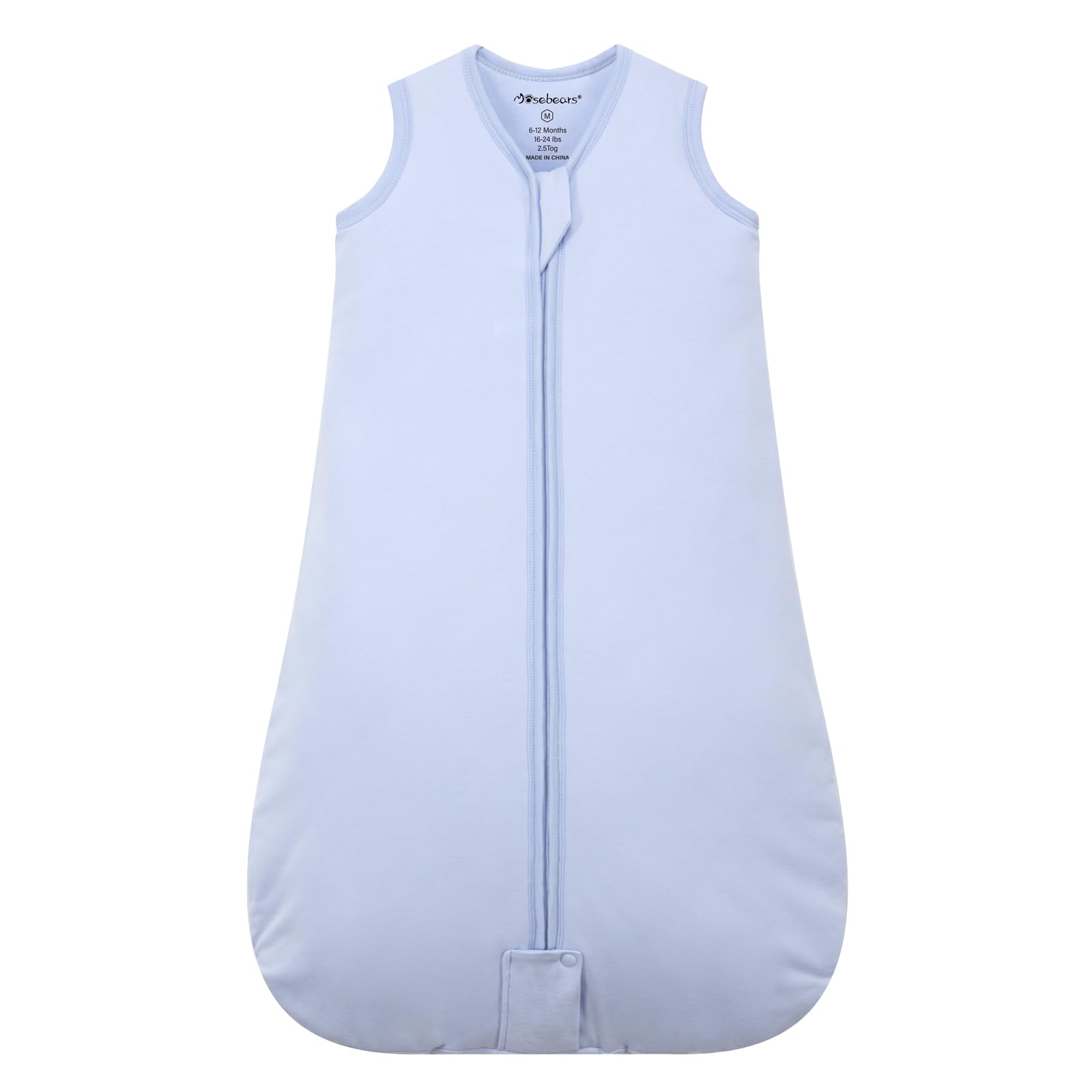 Mosebears Sacco nanna invernale per bambini, 2,5 Tog, 100% cotone, per diverse misure dalla nascita fino all'età di 24 mesi (Blue Fog, 6-12 mesi)