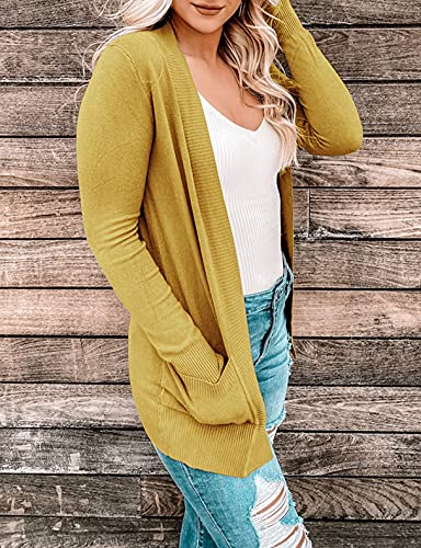 Merokeety Women's Open Front Casual Knit Cardigan Classic Long Sleeve Sweater Coat, Mustard, M #TOP3
