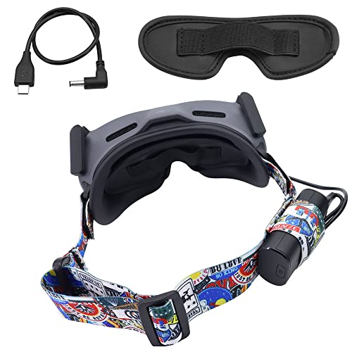 yingwangtong Adjustable Head Strap Compatible with DJI AVATA Goggles 2 ，Power Charging Cable Replacement and Headband Strap with Battery Pocket（with Eyeglass Dust Cover）