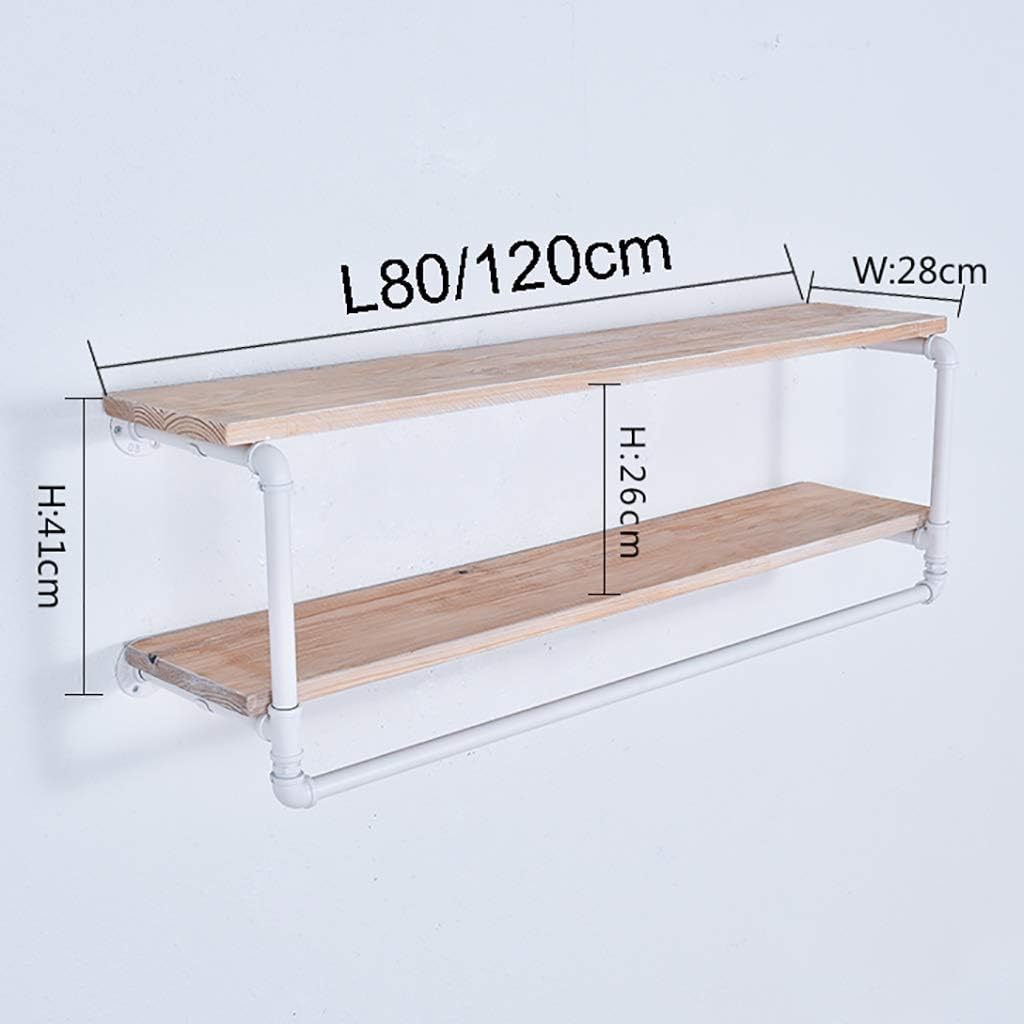 2 Tier Clothes Floating Shelf with Rod,Wall Mounted Clothing Display Rack,Garment Rack for Home,Retail-White (Size : 80 * 28 * 41cm)