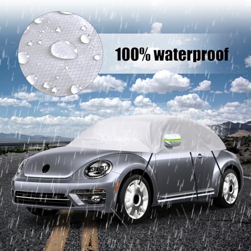 Image of Car Cover Waterproof Replacement for 1998-2019 VW Beetle, Sunproof Half Car Cover, Half Garage UV Resistant Half Car Cover Dustproof Snowproof Outdoor Indoor