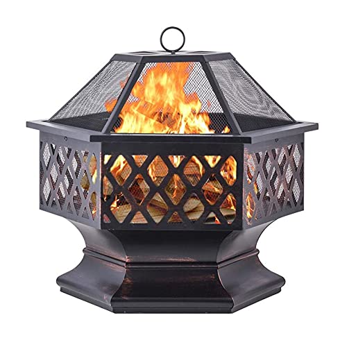 RUHEN Brasero de Exterior con Forma Hexagonal, Soporte para Hoguera de jardín, brasero de Metal para Patio, Cuencos, pequeña Sorpresa