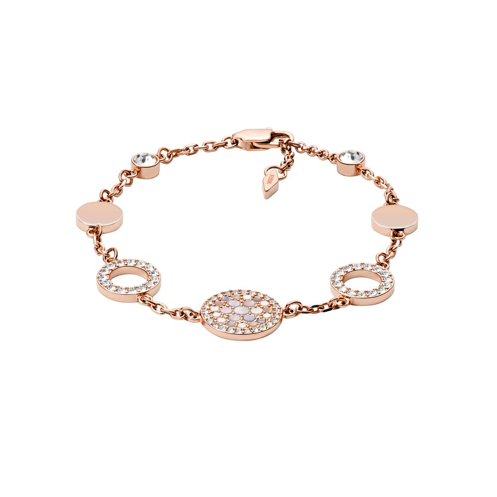 Women's Stainless Steel Val Mosaic Mother of Pearl Disc Station Chain Bracelet, Rose Gold, One Size