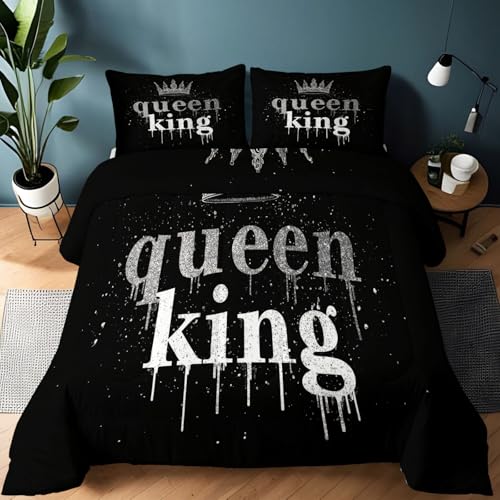 Genérico Edredón 220 x 240 cm Símbolo De La Reina Y El ReyInvierno y Verano, Suave, Ligero, Reversible edredón, Transpirable, Cálido y Confortable Colcha, Negro