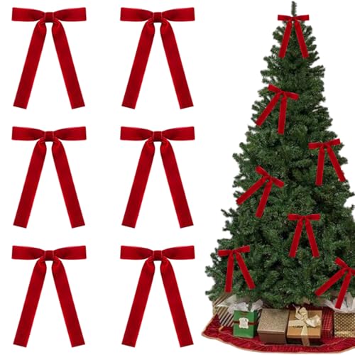 DOKRIN Moños y cintas de navidad,Adornos navideños: Lazos de cinta de terciopelo de 2,5 cm (12 unidades, rojo brillante)