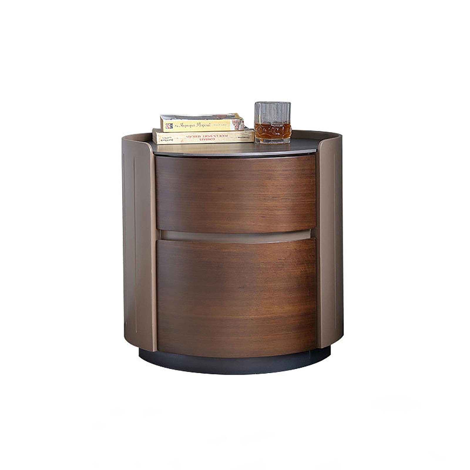 UPGENT Round Nightstand, Bedside Table with Buttress Mute Rail, End Table with 2 Drawers, Anti-Knock Bedside Table for Bedroom, Living Room