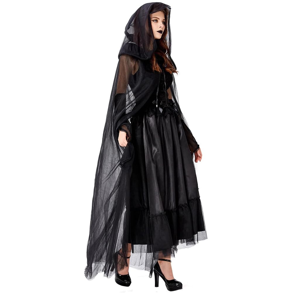 Disfraz De Halloween para Mujer, Vestido De La Parca Bruja Demonio Vampiro Accesorios De Cosplay