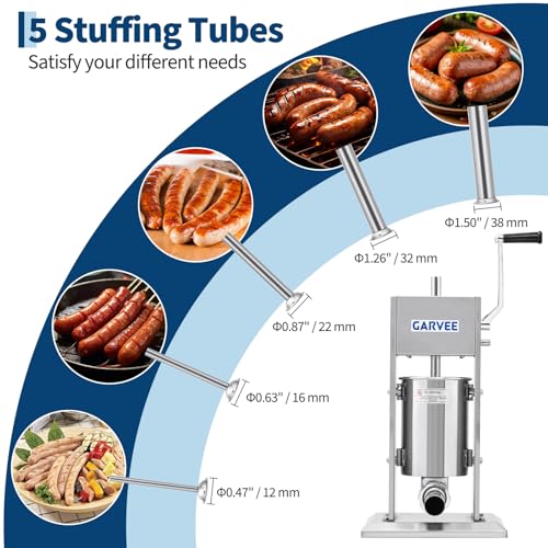 Image of Premium Vertical Sausage Stuffer Machine 3L with 5 Stainless Steel Stuffing Tubes, Detachable Parts for Easy Cleaning, Commercial and Home Use