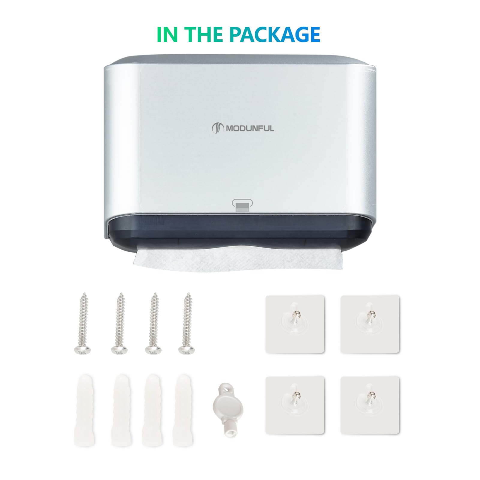 modunful Dispensador de toallas de papel montado en la pared, dispensador de toallas de papel de mano múltiple, soporte de toalla de papel plegable en C para baño, instalación sin agujeros, cubierta