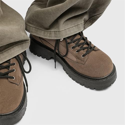 Men's Leather Round Toe Chunky Heel Oxfords Classic Lace-Up Platform Dress Shoes for Leisure Business Party Work4