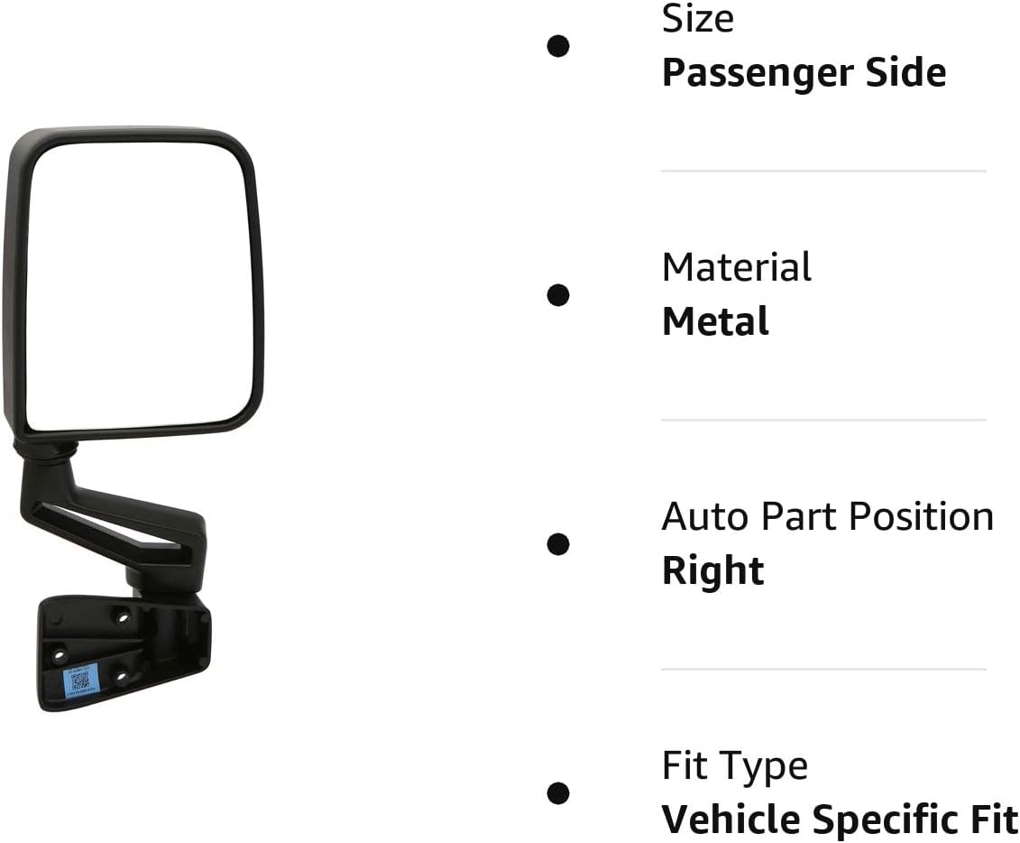 Dependable Direct Right Passenger Side Black Non-Heated Folding Door Mirror for Jeep Wrangler (1994 1995 1996 1997 1998 1999 2000 2001 2002) - CH1321296