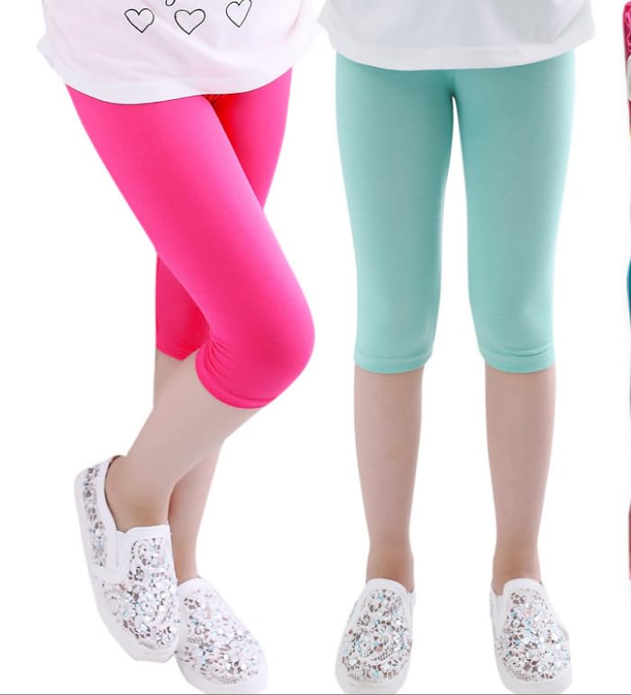 6 Pcs Girls's Capris Leggings Cotton Cropped Leggings School Uniform Pants with Floral Trim for Girls, 6 Colors4