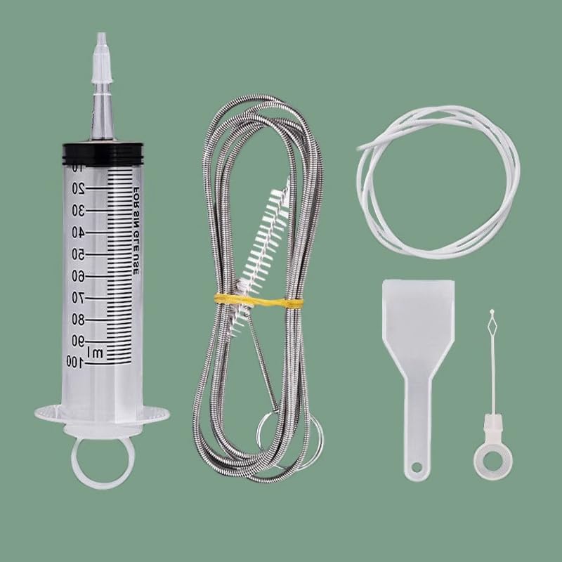 Kit de drenaje para refrigerador, 5 piezas: cepillo limpiador, varilla antiobstrucción y jeringa de succión con manguera para mantenimiento higiénico del frigorífico miniatura 2