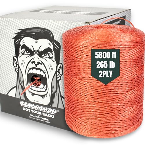 Strongman Baling Twine Roll 2-Ply, 5800 Ft, 265 LB Strength Polypropylene Rope Won t Tangle or Snap When Tying, Bundling, or Baling Ideal for Farming, Gardening & Heavy-Duty Jobs