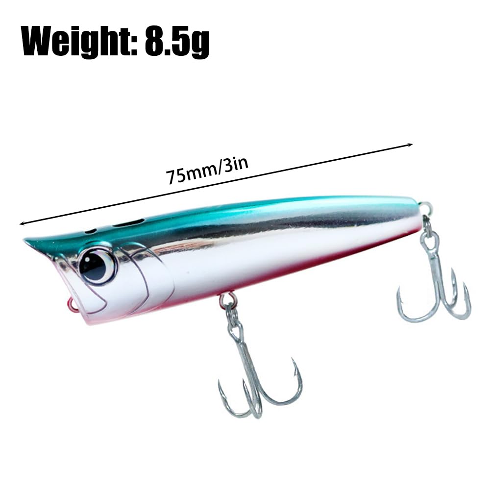 Señuelos de pesca de agua salada de superficie, señuelo flotante de pesca de surf anzuelos triples con ojos 3D para bar, trucha, dorado, gallineta