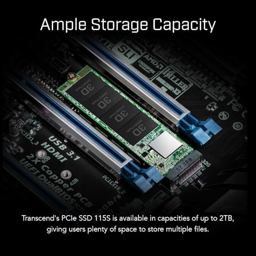 Image of Transcend MTE115 M.2 2280 SSD 2TB, Up to 3,200 MB /s, Compatible w /Ultrabook Laptop PC Desktop, PCIe NVMe Gen3x4 SSD, 3D TLC NAND Flash Internal Solid State Drive, LDPC /Error Correction ECC /SLC Cache