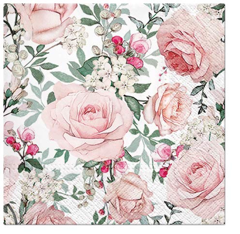 Wedding Powder Roses Paper Lunch Napkins 40pcs 13"x13" Decoupage, Vintage Shabby Chic