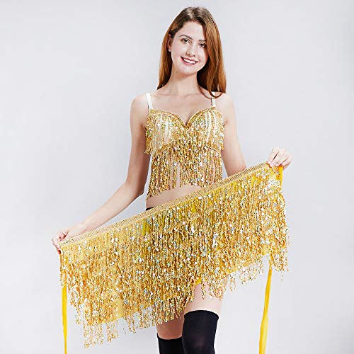 Women's Sequin Tassel Skirts Rave Fringe Hip Scarf for Festival3