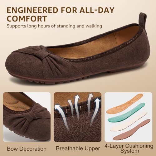 Image of Ecetana Comfortable Ballet Flats for Women: Lightweight Cushioned Foldable Slip-On Work Shoes with Memory Foam - All Day Walking Comfort - Dressy Flats for Office Business