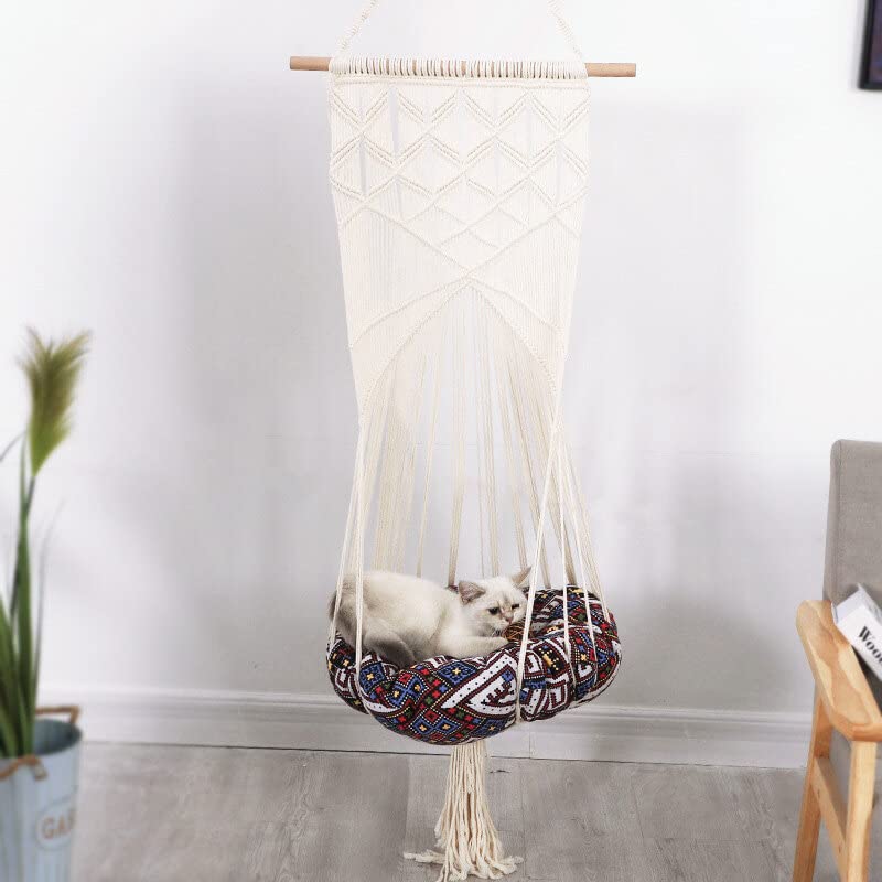 WnewTools Bohemian Cat Bed Swing Handmade Hammock Handwoven Pet Cats Dog Hanging Tassel Sleep Chair Seat Universal
