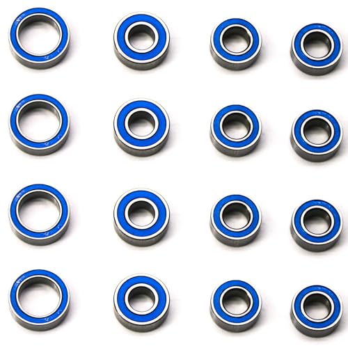 Image of TT02 Bearings 16Pcs RC Car Sealed Ball Bearings Kit for Tamiya TT-02, TT01 1 /10 RC Parts Rubber Sealed Bearings Kit Compatible with Tamiya Chassis - Reduce Friction, Boost Speed & Durability