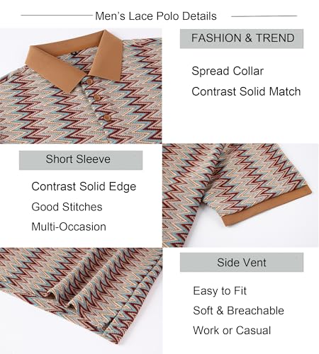 Alex Vando Mens Lace Polo Shirts Fashion Vibrant Short Sleeve Casual Shirts for Men