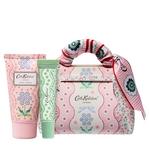 Cath Kidston Hand Cream 50ml Lip Balm 10ml and Mini Handbag Moisturiser Shea Butter Vitamin E Bag For Beauty Essentials Vegan and Cruelty Friendly Gift For Her Self-Care