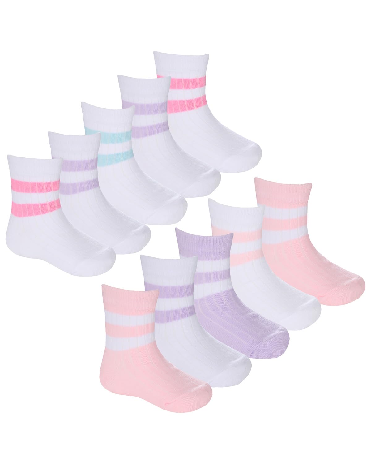 Slumber Hut 10 Pairs Baby Sports Socks 44B1015 Pink/White (1x Each) 0-2.5