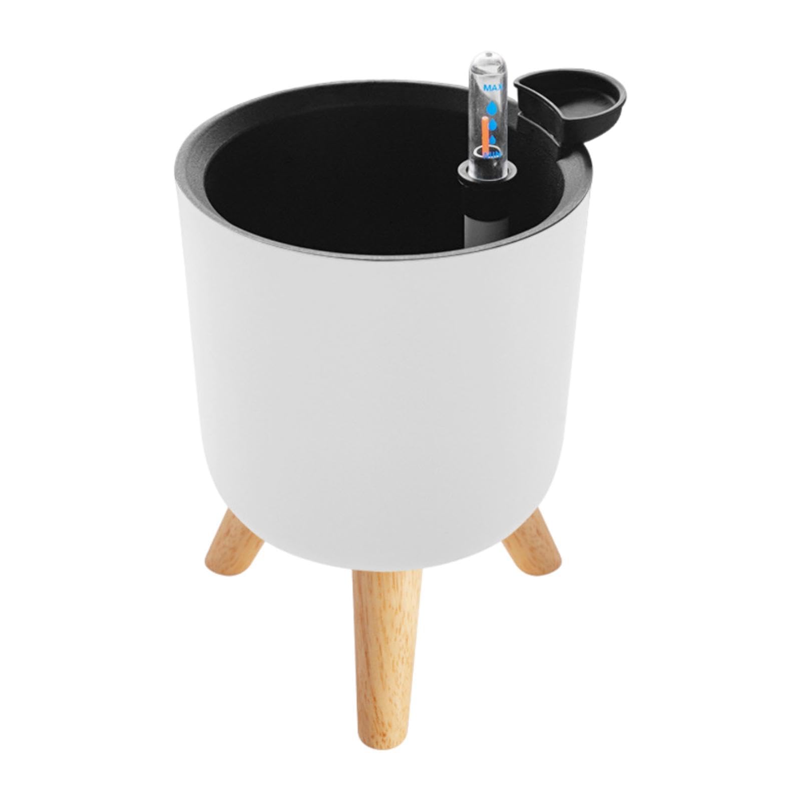 HGZLQKD Barrel Shaped Self Watering Planter with Water Level Indicator Window Box Cylinder Flower Pot with Drainage Hole Hidden Tray for Patio Garden Planting Vegetables, Succulent, Flowers, 14x13CM