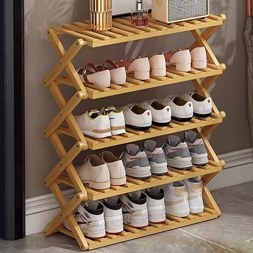 6-Tier Foldable Bamboo Shoe Rack - Space-Saving Shoe Shelf Stand for Entryway, Indoor/Outdoor Use, 50cm Height, Stylish Organizer for Shoes, Easy Assembly