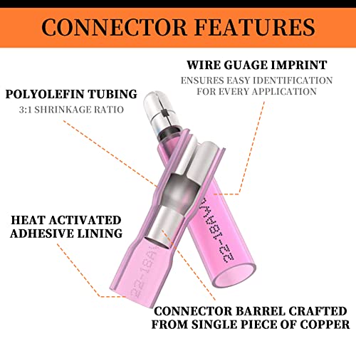 300Pcs Heat Shrink Bullet Connectors, Camtek Heat Shrink Female & Male Bullet Butt Connector Insulated Waterproof Marine Crimp Automotive Electrical Bullet Connectors Wire Splice Terminals Kits #TOP2