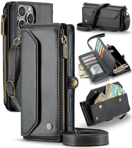 Étui portefeuille iPhone 16 Pro Max en cuir PU noir antichoc avec porte-cartes intégré