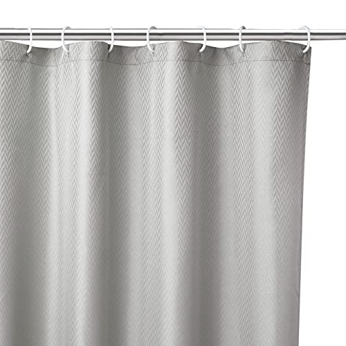 Image of Encasa XO Shower Curtain Waterproof | ZZ Light Grey Bathroom Curtains for Women & Men with 10 Hooks | Easy Installation | Quick-Drying Curtains | (183x183 cm)