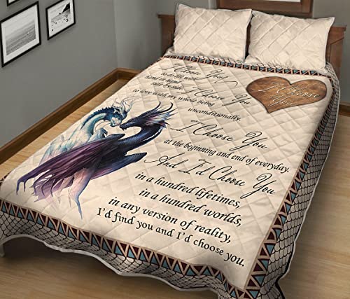 Dragon I Choose You Quilt Bedding Set All-Season King Queen Size Beach Trips, Quilt Sets Birthday Thanksgiving Xmas for Dad Mom Husband Wife Kids Son Daughter (King (100x90 inches))